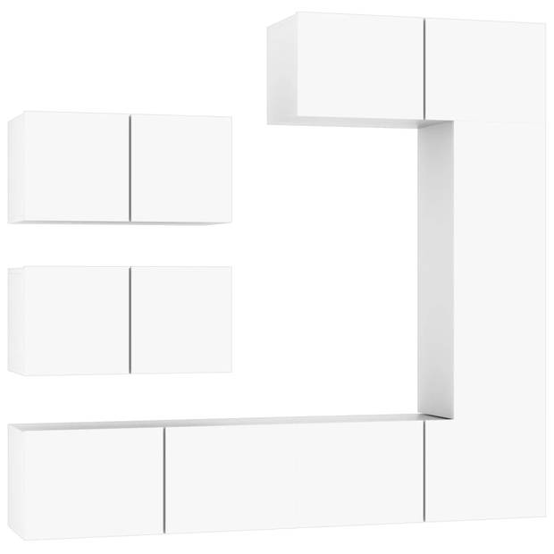 The Living Store TV-meubelset - klassiek design - voldoende opbergruimte - wandgemonteerd - wit - bewerkt hout - 3x