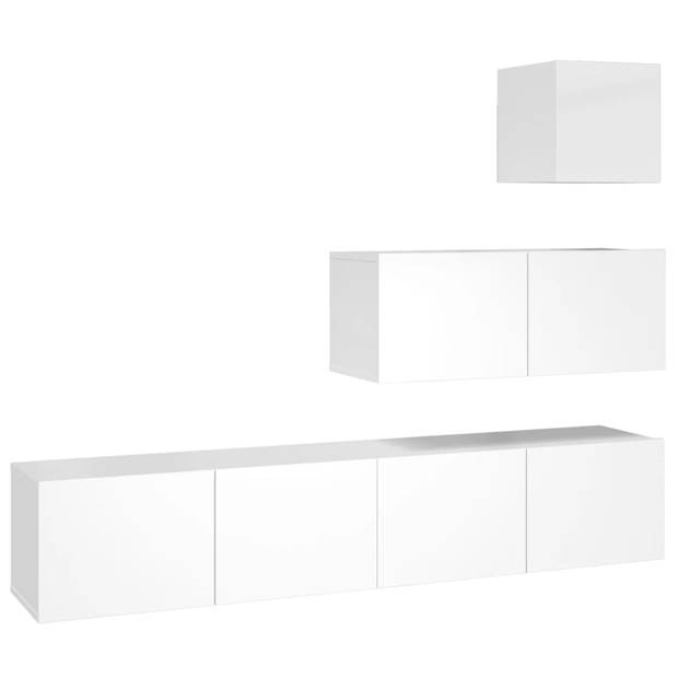 The Living Store TV-meubelset - Hoogglans wit - Bewerkt hout - Bovenste tv-meubel- 30.5 x 30 x 30 cm - Middelste