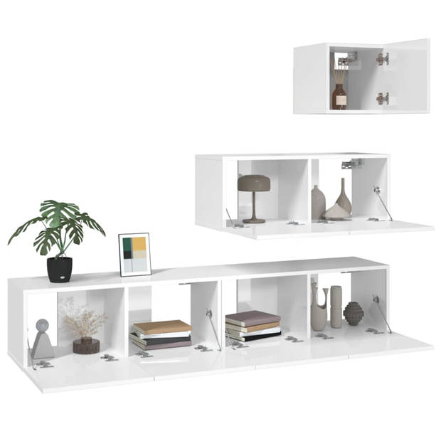 The Living Store TV-meubelset - Hoogglans wit - Bewerkt hout - Bovenste tv-meubel- 30.5 x 30 x 30 cm - Middelste