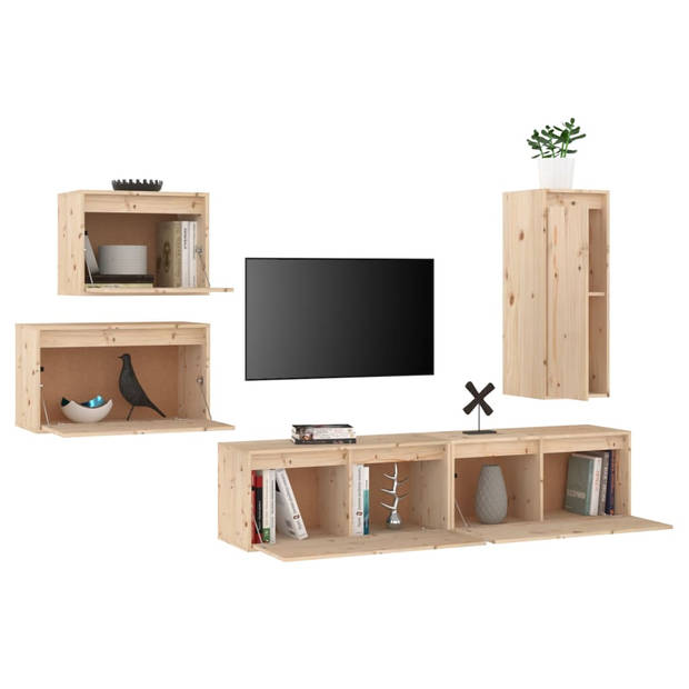 The Living Store Televisiekasten - Hangkasten - Massief grenenhout - Trendy design - 80 x 30 x 35 cm - 30 x 30 x 80 cm