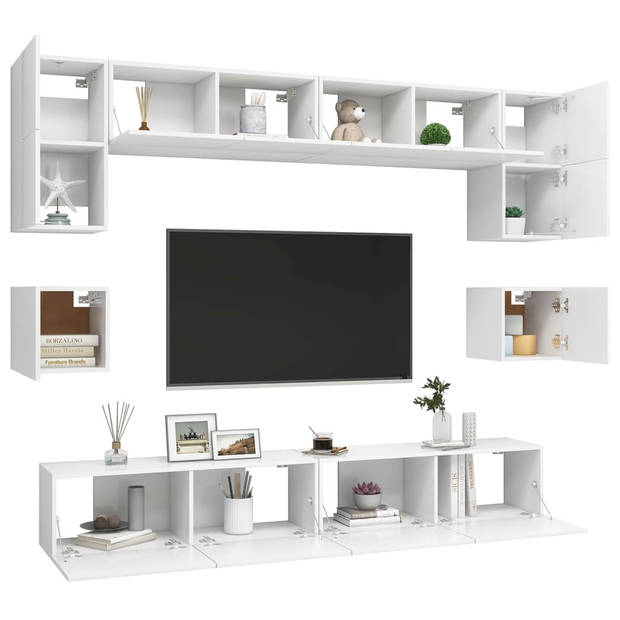 The Living Store TV Meubel Set - Televisiemeubel 100 x 30 x 30 cm - Stereokasten- Wit