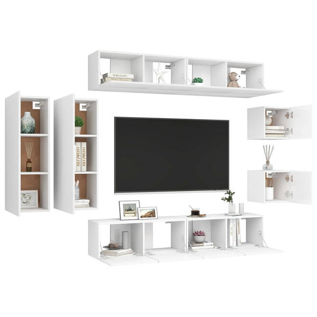 The Living Store Wandmeubelset - TV-meubels - 80 x 30 x 30 cm - wit spaanplaat