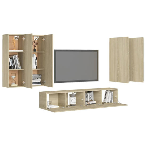 The Living Store Televisiewandmeubelset - Sonoma eiken - Montage vereist - 2x 80x30x30cm + 4x 30.5x30x90cm