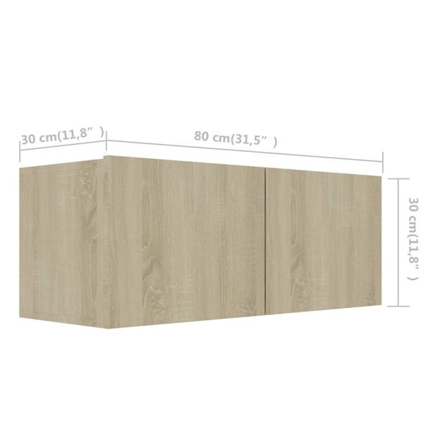 The Living Store TV-meubelset Sonoma Eiken - Muurbevestiging - 2x 30.5x30x30cm + 2x 30.5x30x90cm + 4x 80x30x30cm