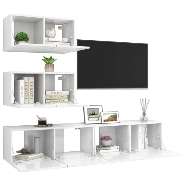 The Living Store Televisiemeubelset - TV-kast - Hoogglans wit - 60 x 30 x 30 cm / 80 x 30 x 30 cm - Spaanplaat