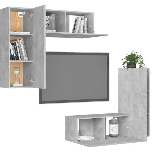 The Living Store Televisiemeubelset Betongrijs - 2x 80x30x30 cm + 2x 30.5x30x90 cm - Montage vereist