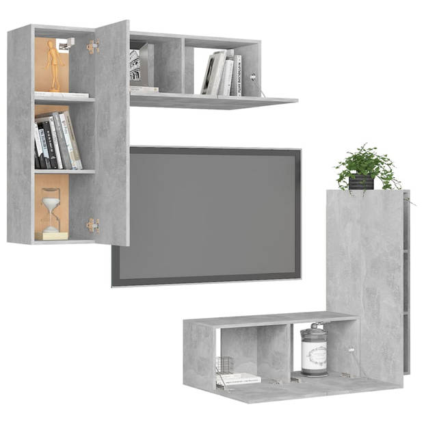 The Living Store Televisiemeubelset Betongrijs - 2x 80x30x30 cm + 2x 30.5x30x90 cm - Montage vereist