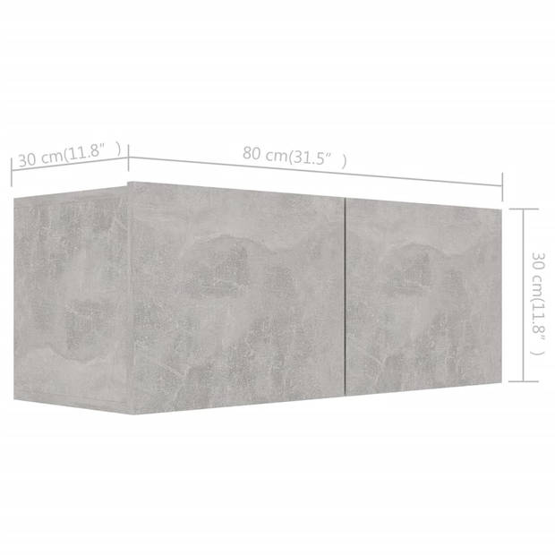 The Living Store Hangende Tv-meubelset Betongrijs - Spaanplaat - 80 x 30 x 30 cm - 100 x 30 x 30 cm