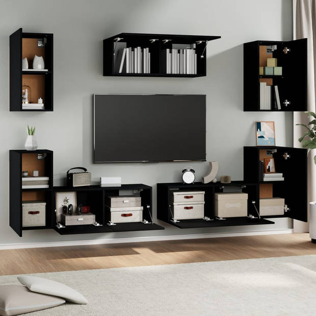 The Living Store TV-meubelset - 3 x 80x30x30 cm + 4 x 30.5x30x60 cm - Zwart