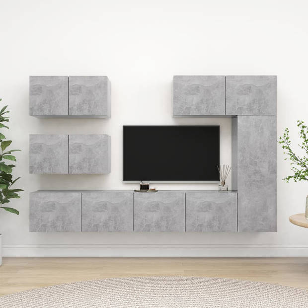 The Living Store TV-meubelset Hangend - Betongrijs - Spaanplaat - 80x30x30cm / 30.5x30x90cm / 60x30x30cm - Montage