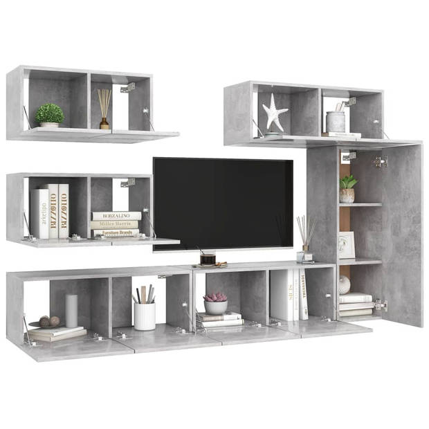 The Living Store TV-meubelset Hangend - Betongrijs - Spaanplaat - 80x30x30cm / 30.5x30x90cm / 60x30x30cm - Montage