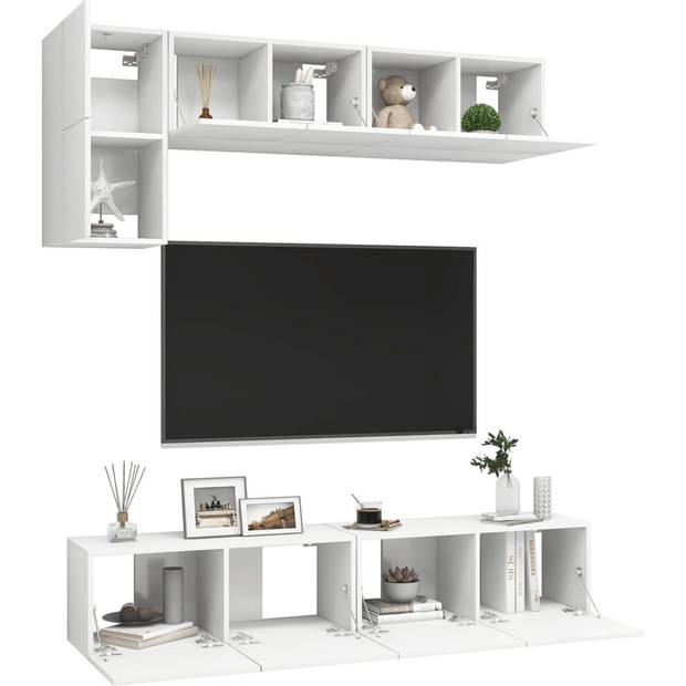 The Living Store TV Meubel Set - Televisiemeubel - Wit - 60x30x30cm - 80x30x30cm