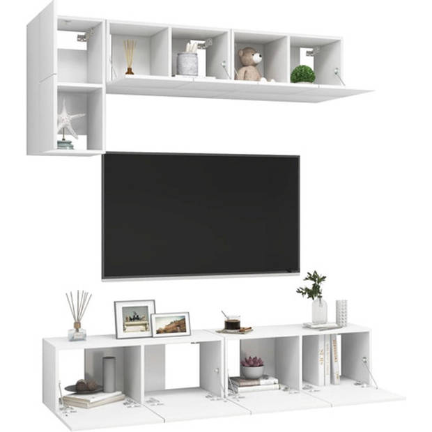 The Living Store TV Meubel Set - Televisiemeubel - Wit - 60x30x30cm - 80x30x30cm