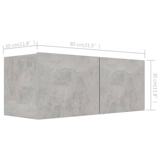 The Living Store Tv-meubelset Betongrijs - Wandbevestiging - 3-delige set - 60x30x30 cm - 30.5x30x90 cm - 80x30x30 cm