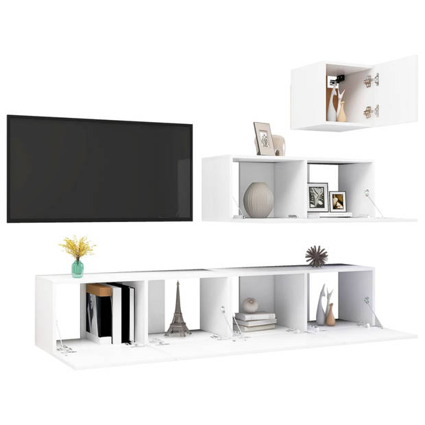 The Living Store TV-meubelset Modern Wit - 1x 30.5 x 30 x 30 cm - 3x 80 x 30 x 30 cm spaanplaat TV-meubel
