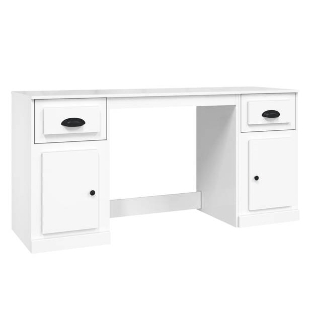 The Living Store Bureau Kast - 154.5x50x75cm - Hoogglans wit hout