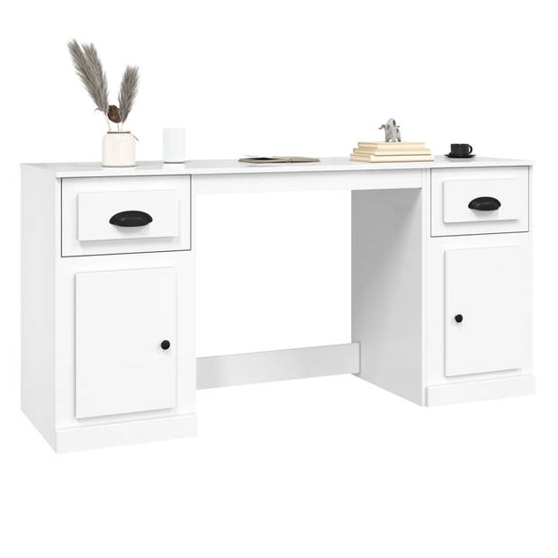 The Living Store Bureau Kast - 154.5x50x75cm - Hoogglans wit hout