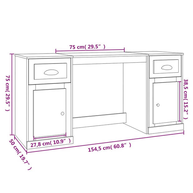 The Living Store Bureau - Kast - Grijs Sonoma Eiken - 154.5 x 50 x 75 cm