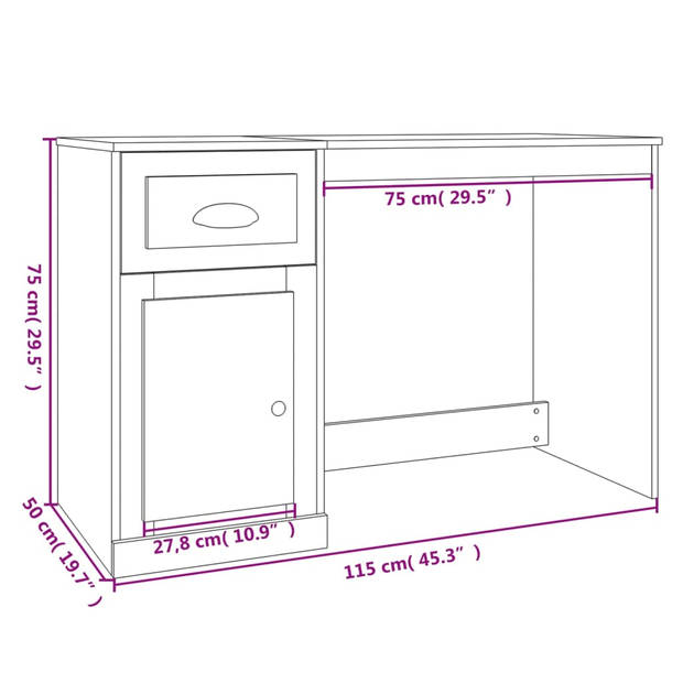 The Living Store Bureau Betongrijs - 115x50x75 cm - Duurzaam bewerkt hout met opbergruimte - praktische deur en