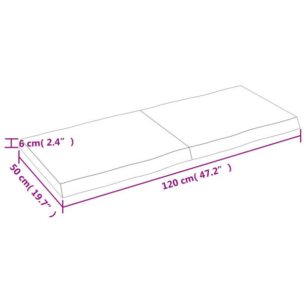 The Living Store Eikenhouten Tafelblad - Vervangend blad voor diverse onderstellen - 120 x 50 x 6 cm - 2 cm dikte -