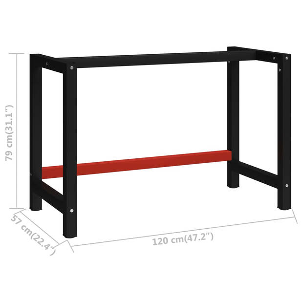 vidaXL Werkbankframe 120x57x79 cm metaal zwart en rood