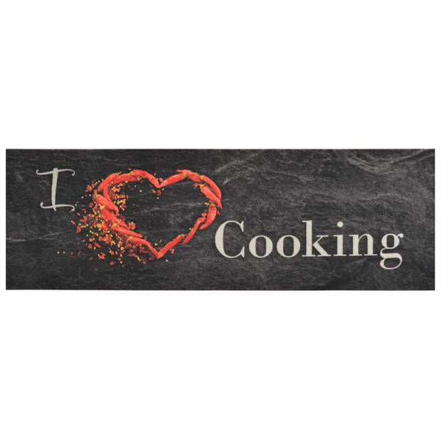 vidaXL Keukenmat wasbaar cooking-print 60x180 cm fluweel zwart