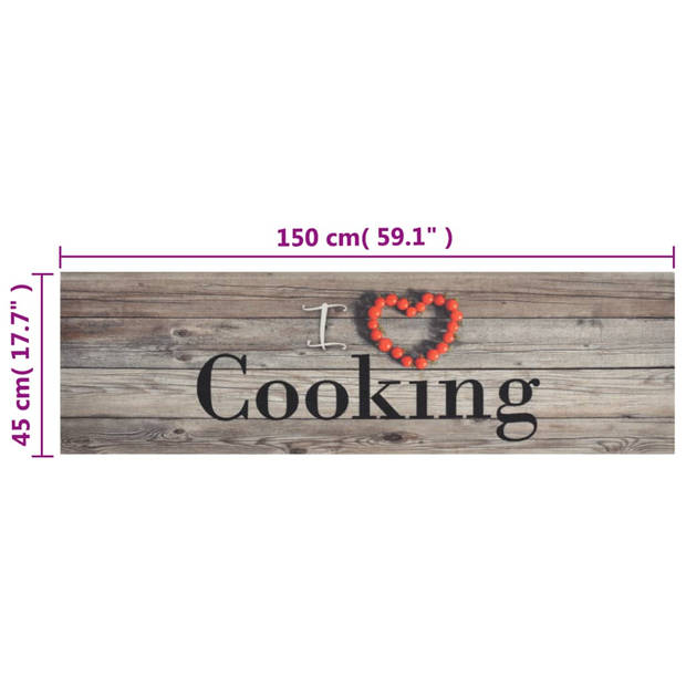 The Living Store Keukenmat Cookingprint Grijs - 150 x 45 cm - Duurzaam Materiaal - Slipvaste Basis -