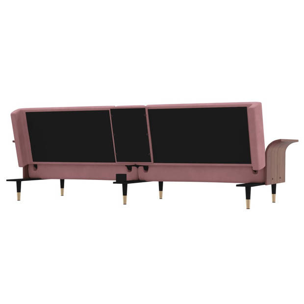The Living Store Slaapbank Velvet - Roze (224x89x70 cm) Verstelbare rugleuning - inklapbare theetafel - stevig frame