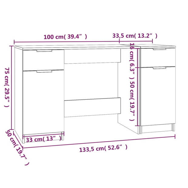The Living Store Schrijftafel met bijzetkast - 100 x 50 x 75 cm - Grijs Sonoma Eiken