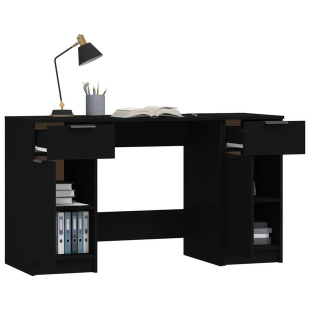 The Living Store Bureau Kast - 33.5x50x75cm - Zwart - Bewerkt Hout