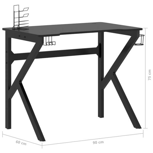 The Living Store Gamingbureau - Computerbureau - 90 x 60 x 75 cm - Ergonomisch ontwerp - K-vormig - Zwart - Bewerkt