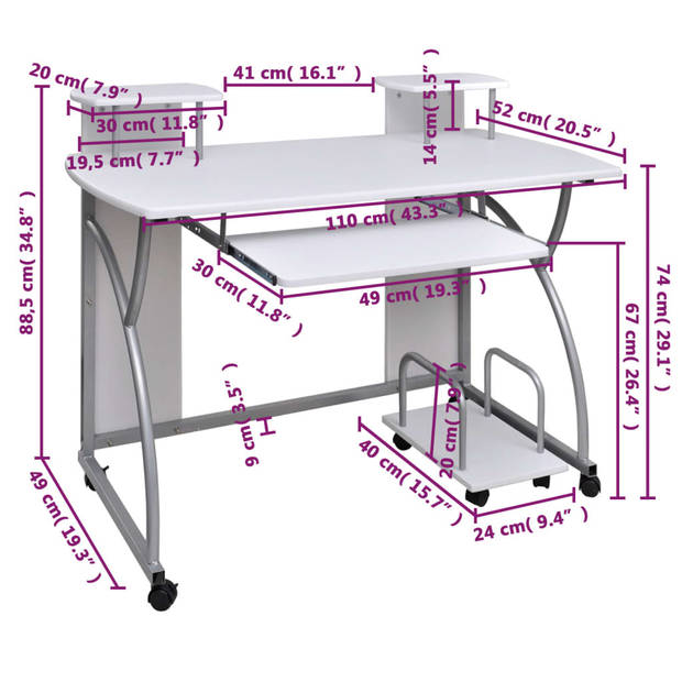 The Living Store Computerbureau - Gaming - 110 x 52 x 88.5 cm - Verplaatsbaar