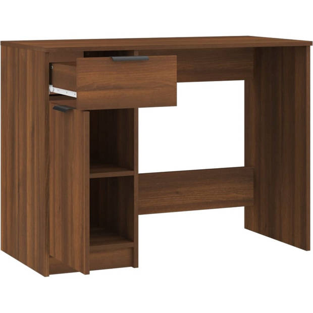 The Living Store Bureau Bruineiken 100x50x75 cm - stevig bewerkt hout - met opbergruimte