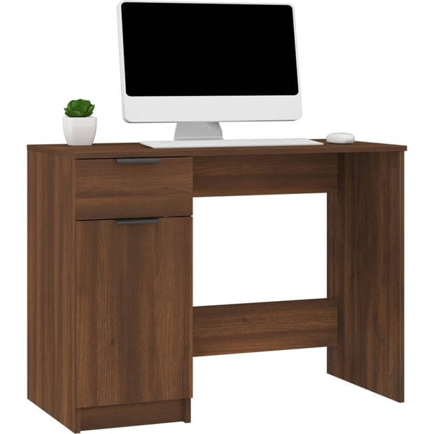 The Living Store Bureau Bruineiken 100x50x75 cm - stevig bewerkt hout - met opbergruimte