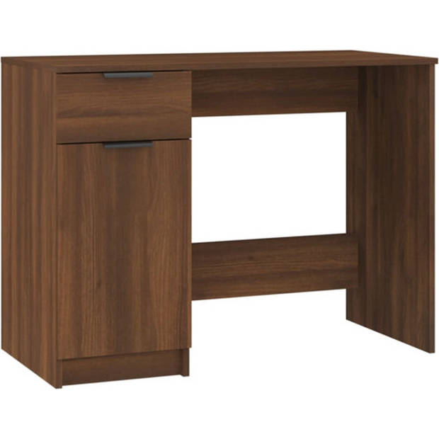 The Living Store Bureau Bruineiken 100x50x75 cm - stevig bewerkt hout - met opbergruimte