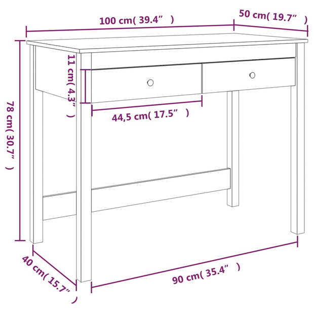 The Living Store Bureau Grenenhout - 100 x 50 x 78 cm - 2 Lades - Montagehandleiding inbegrepen