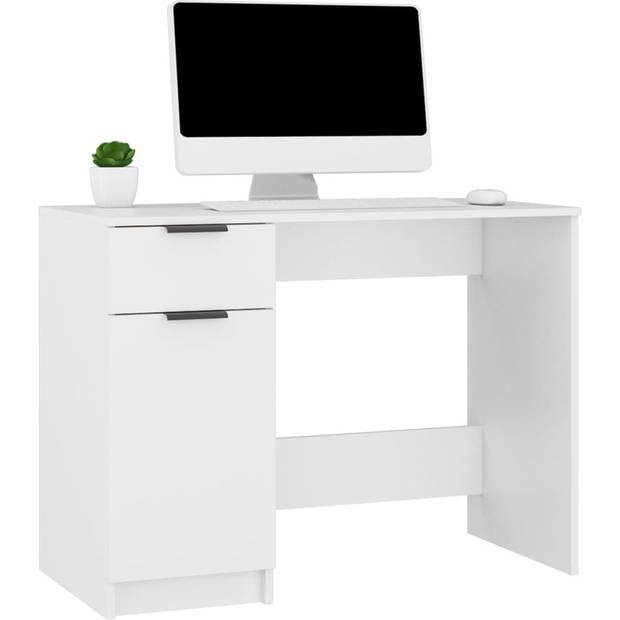 The Living Store Bureau - Wit Bewerkt Hout - 100 x 50 x 75 cm - Met opbergruimte