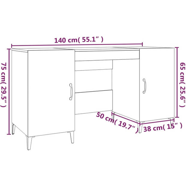 The Living Store Bureau Sonoma Eiken - 140 x 50 x 75 cm - Multifunctioneel - Voldoende opbergruimte