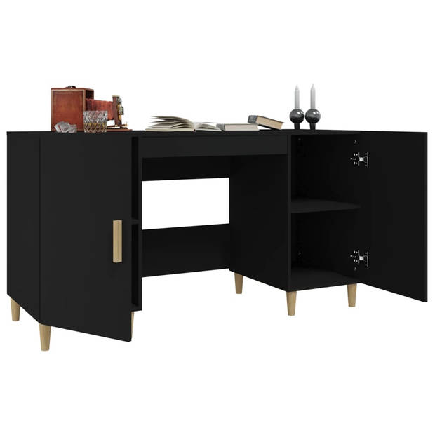 The Living Store Bureau Meubel - 140 x 50 x 75 cm - Zwart houten bureau met opbergruimte