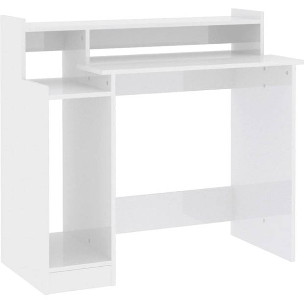 The Living Store Bureau Ultramoderne Hoogglans Wit - 97x45x90 cm - LED Verlichting