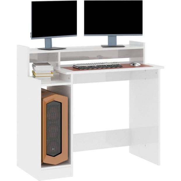 The Living Store Bureau Ultramoderne Hoogglans Wit - 97x45x90 cm - LED Verlichting