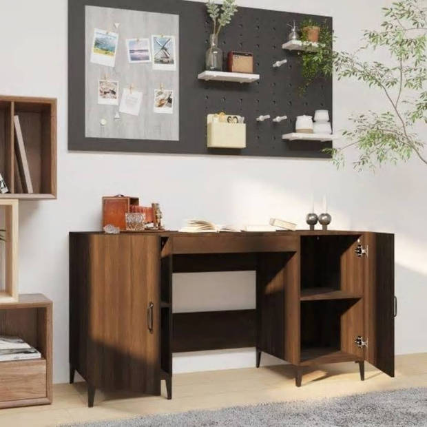 The Living Store Bureau Industrieel - 140 x 50 x 75 cm - Bruineiken