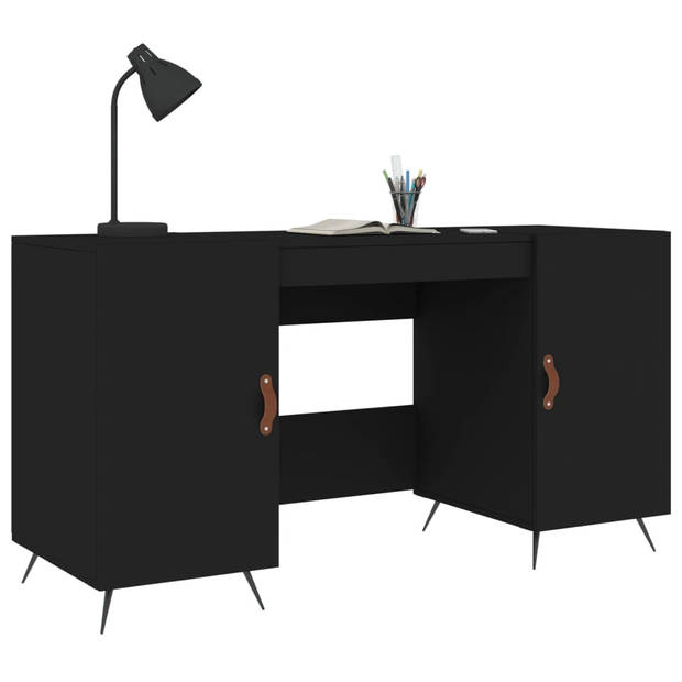The Living Store Bureau 140x50x75cm - zwart - bewerkt hout - ijzer en kunstleer