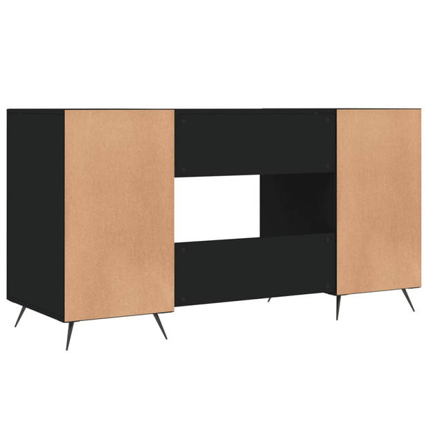 The Living Store Bureau 140x50x75cm - zwart - bewerkt hout - ijzer en kunstleer