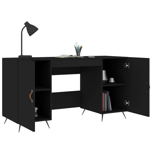 The Living Store Bureau 140x50x75cm - zwart - bewerkt hout - ijzer en kunstleer