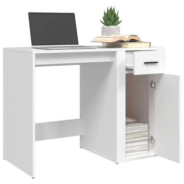 The Living Store Bureau Bureau - 100 x 49 x 75 cm - Wit - bewerkt hout