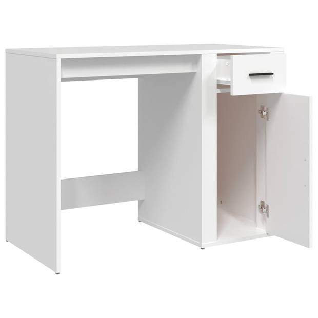 The Living Store Bureau Bureau - 100 x 49 x 75 cm - Wit - bewerkt hout