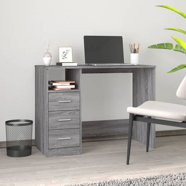 The Living Store Bureau Modern - Bureau - 102x50x76 cm - 3 lades - Grijs Sonoma Eiken