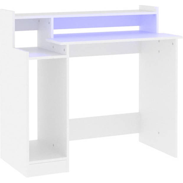The Living Store Bureau LED-verlichting - 97x45x90 cm - Wit - Bewerkt hout