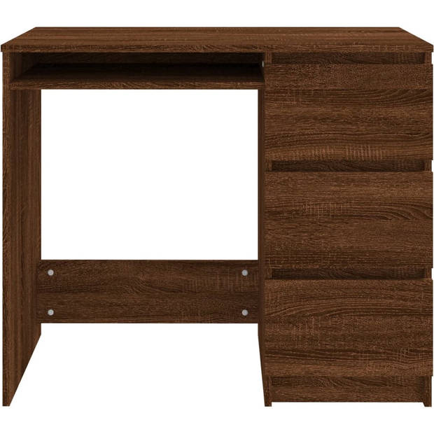 The Living Store Bureau Bruineiken - Bewerkt hout - 90x45x76 cm - Met 3 lades